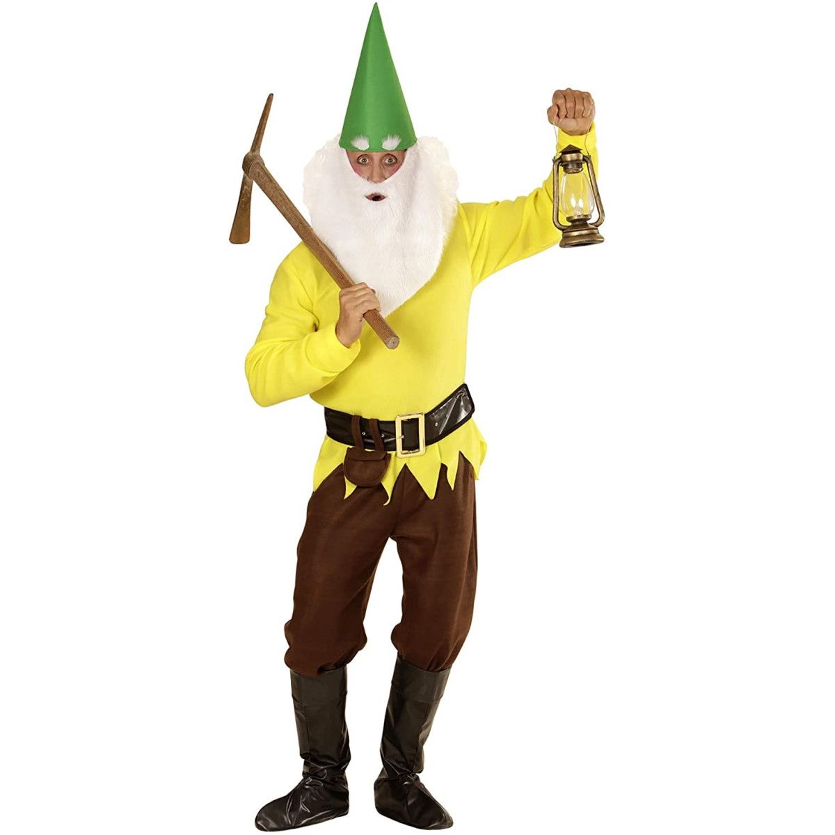 YELLOW GNOME (jacket, trousers, belt with purse, boot covers, hat with ears, sop size S - WIDMANN - COSTUMES - td-toys.it