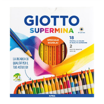 GIOTTO SUPERMINA REFILL BOX 18 PCS + 2 PENCILS HB 2B-PENS-MARKERS-PENCILS-ERASERS