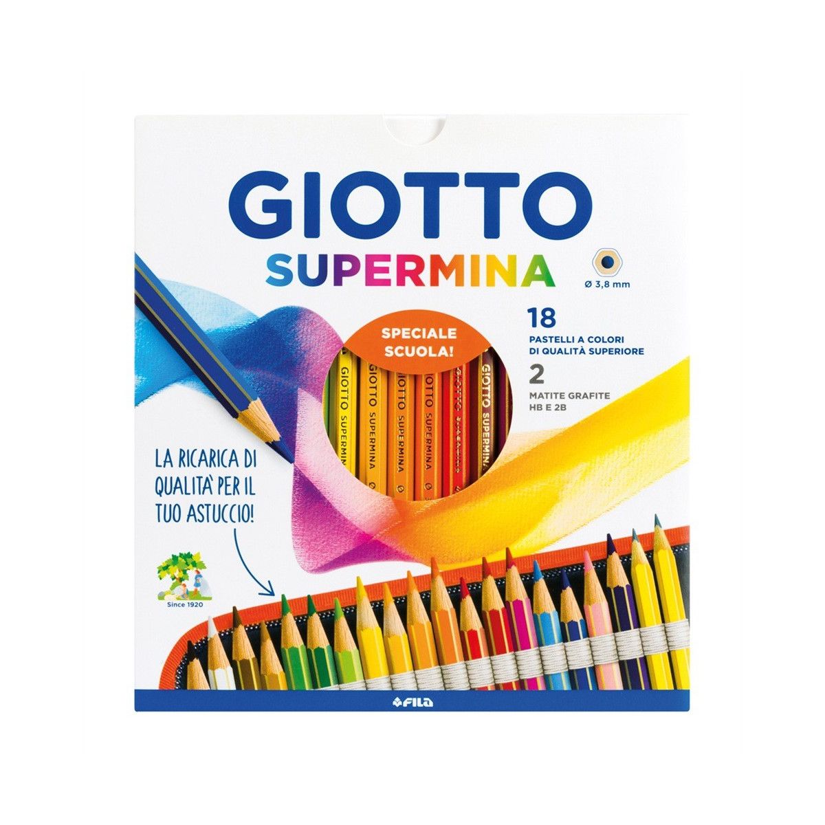 GIOTTO SUPERMINA REFILL BOX 18 PCS + 2 PENCILS HB 2B-PENS-MARKERS-PENCILS-ERASERS