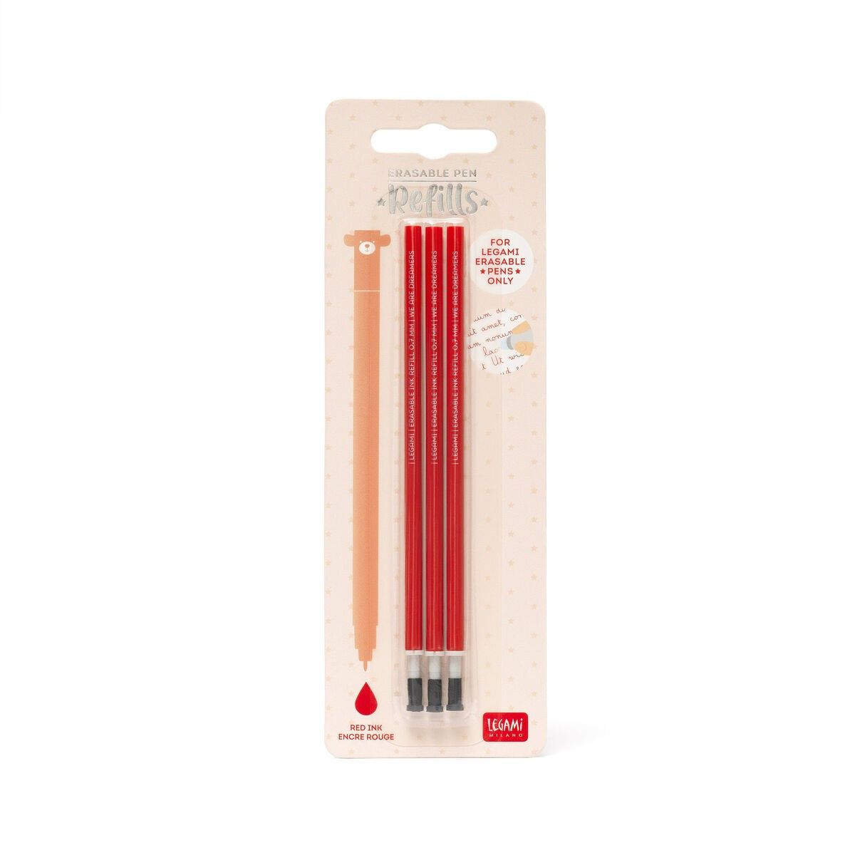 3 REFILL  PENNA GEL CANCELLAB. - ERASABLE PEN REFILLS - RED-LEGAMI MILANO