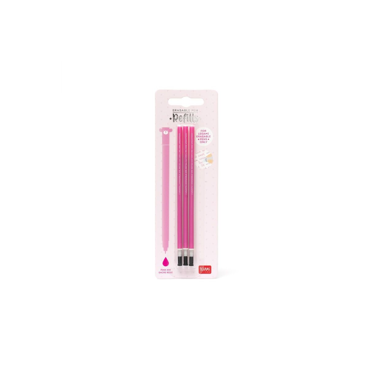 3 REFILL PEN GEL ERAB. ERASABLE PEN REFILLS PINK --LEGAMI MILANO