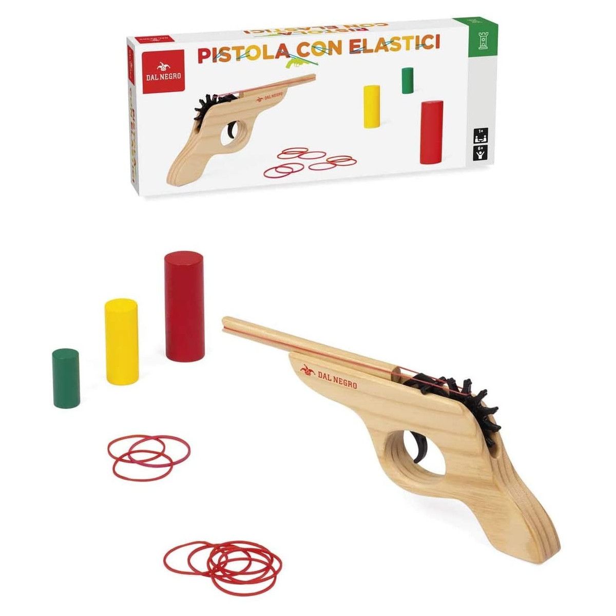 PISTOLA CON ELASTICI - TEODOMIRO DAL NEGRO - LEGNO - td-toys.it