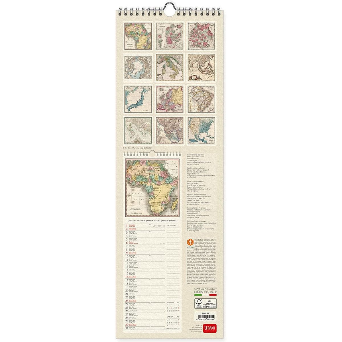 UNCOATED PAPER CALENDAR 2022-16X49 cm VINTAGE MAPS