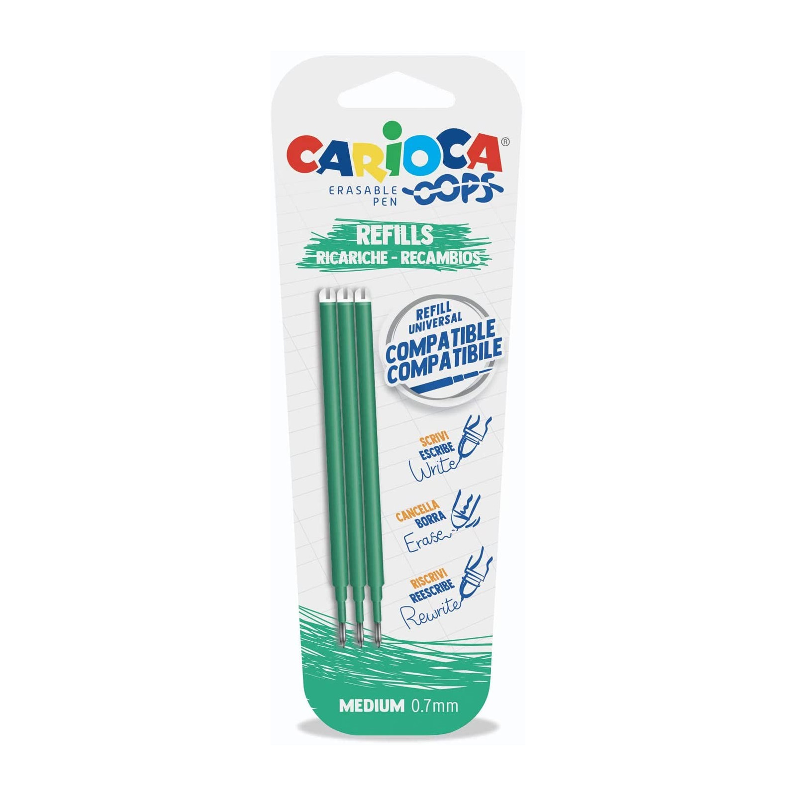 CARIOCA OOPS REFILL PEN GREEN BLISTER PZ3 - CARIOCA - PENS-MARKERS-PENCILS-ERASERS - td-toys.it