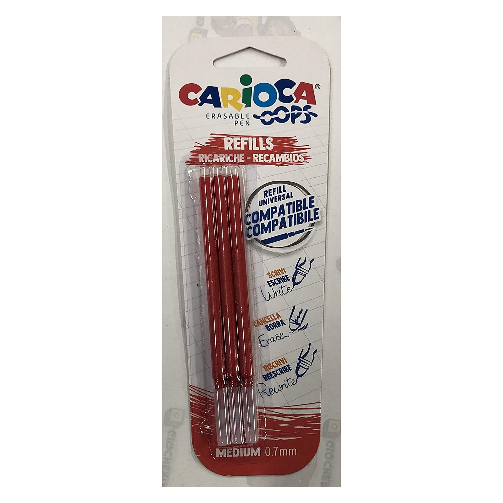 CARIOCA OOPS REFILL PEN RED BLISTER PZ3-PENS-MARKERS-PENCILS-ERASERS