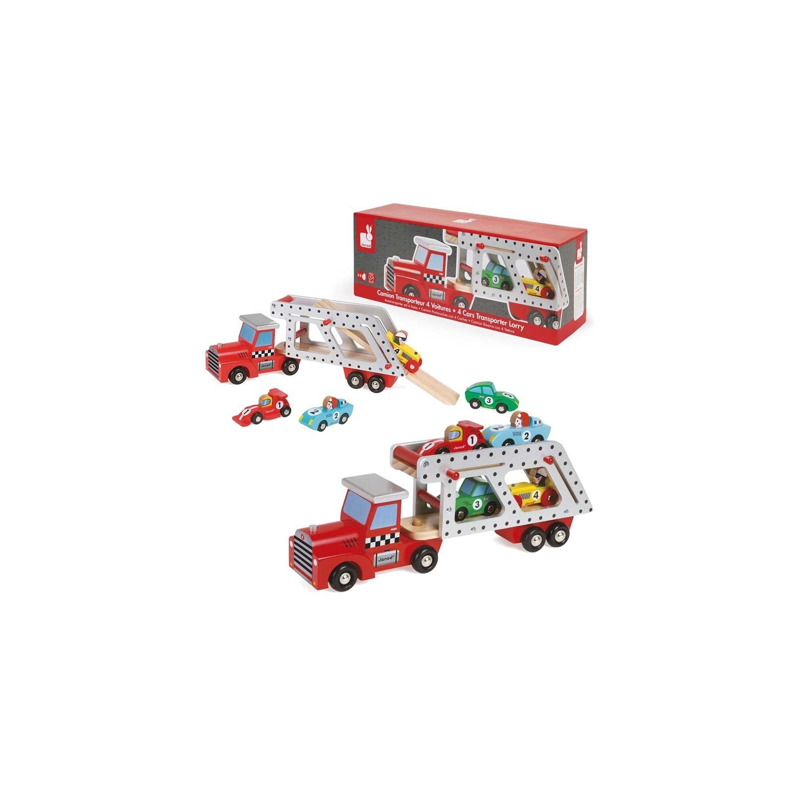 STORY BISARCA TRUCK WITH 4 CARS - JANOD - WOOD - td-toys.it