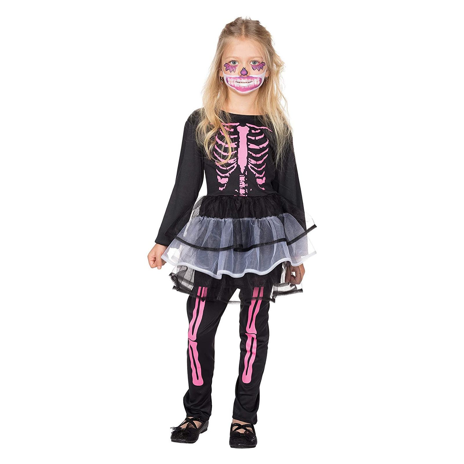 12358 Skeleton dress with leggings 116 cm-COSTUMI