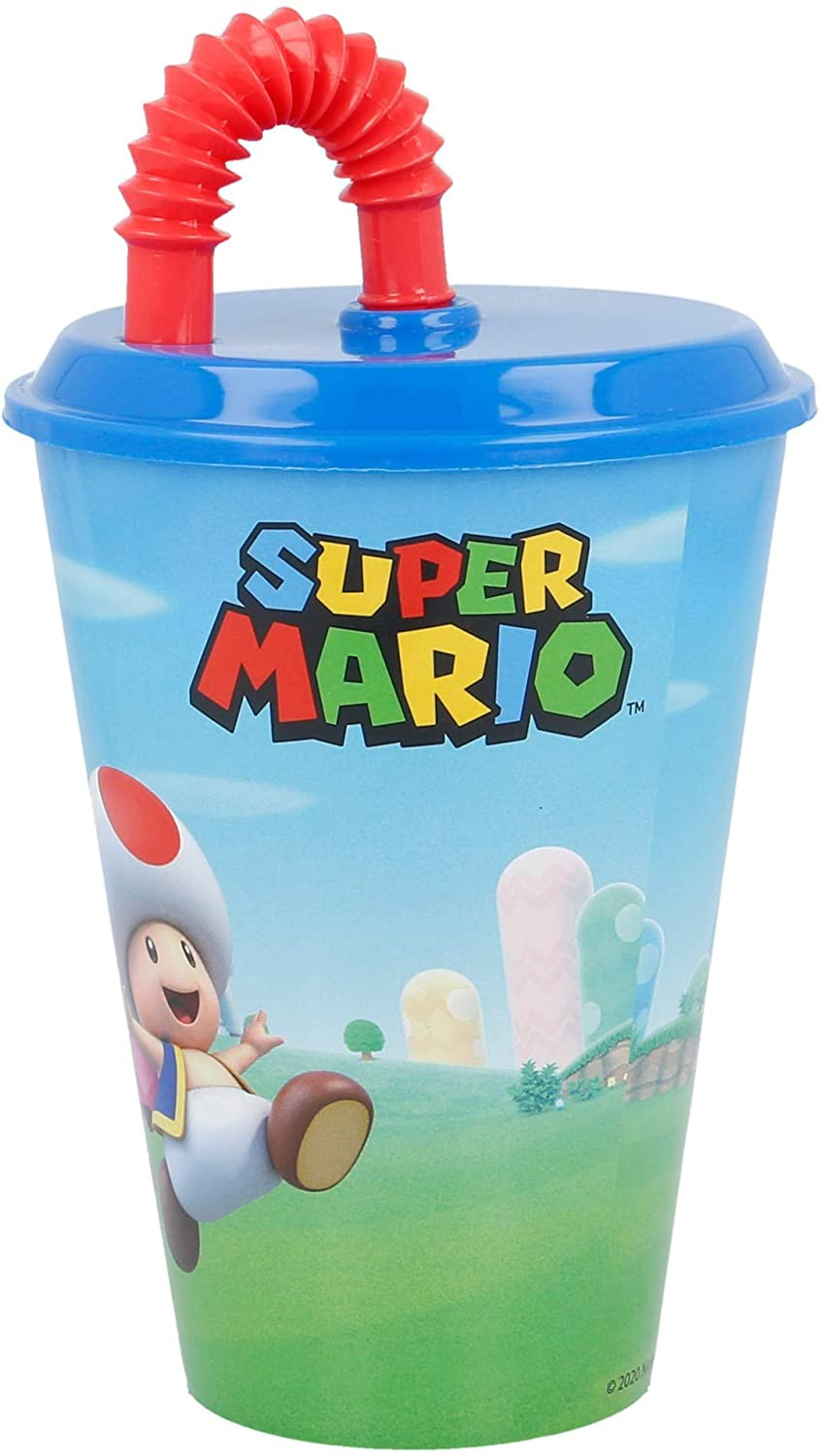 Bicchiere con Cannuccia Super Mario Pratico bicchiere per bambini