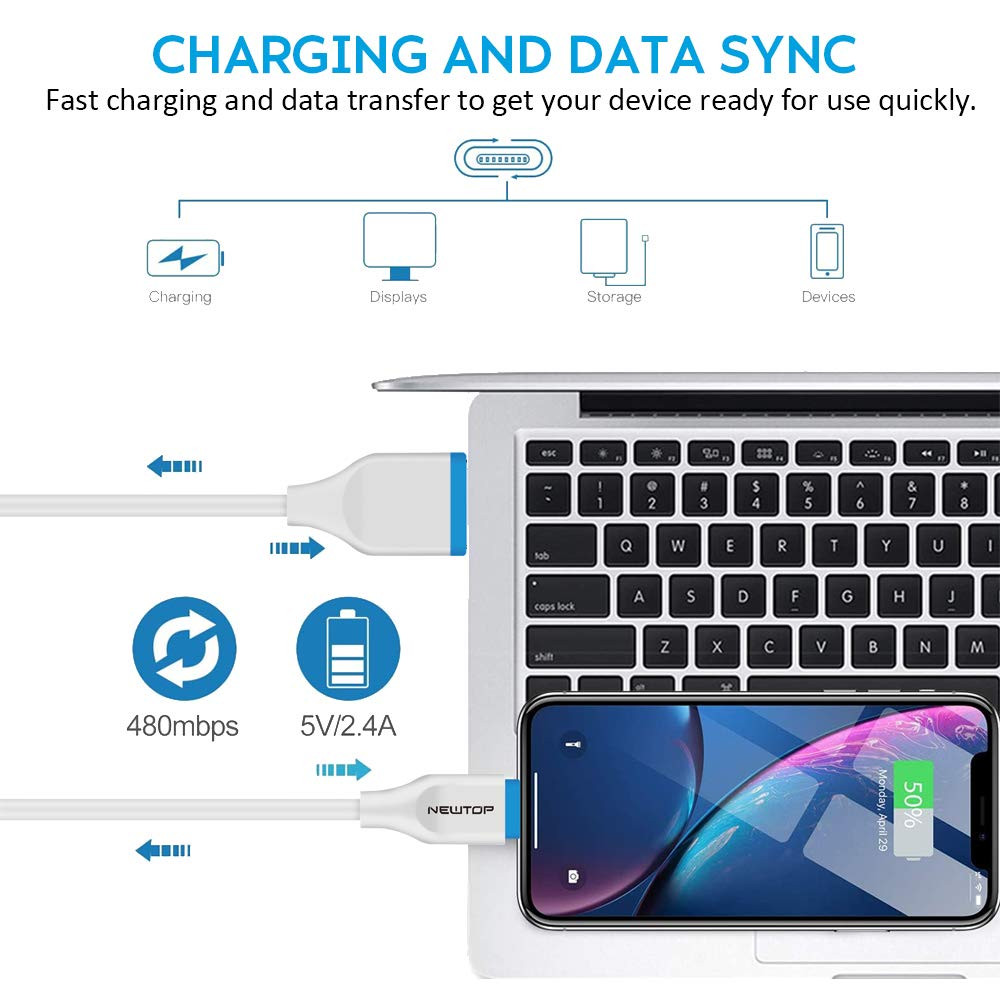 Cavo USB 2.1A TYPE-C per ricarica e sincronizzazione dati - 200cm