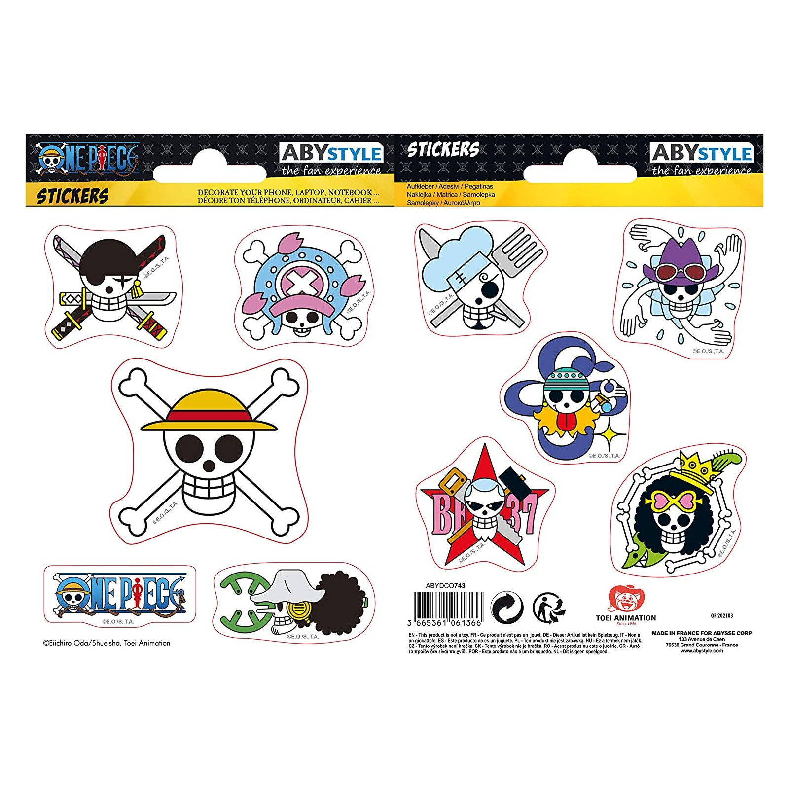 ONE PIECE - Stickers - 16x11cm/ 2 sheets - Straw Hat Skulls - ABYSTYLE - ARTICOLI DA REGALO - td-toys.it