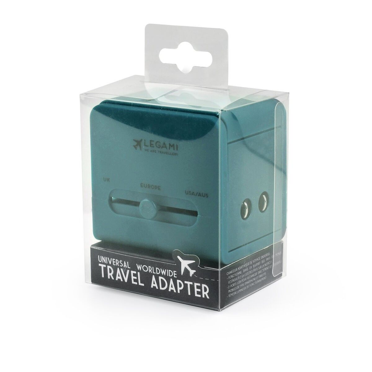 ADATTATORE UNIVERSALE VIAGGIO -WORLDWIDE TRAVEL ADAPTER -PETROL BLUE-LEGAMI MILANO