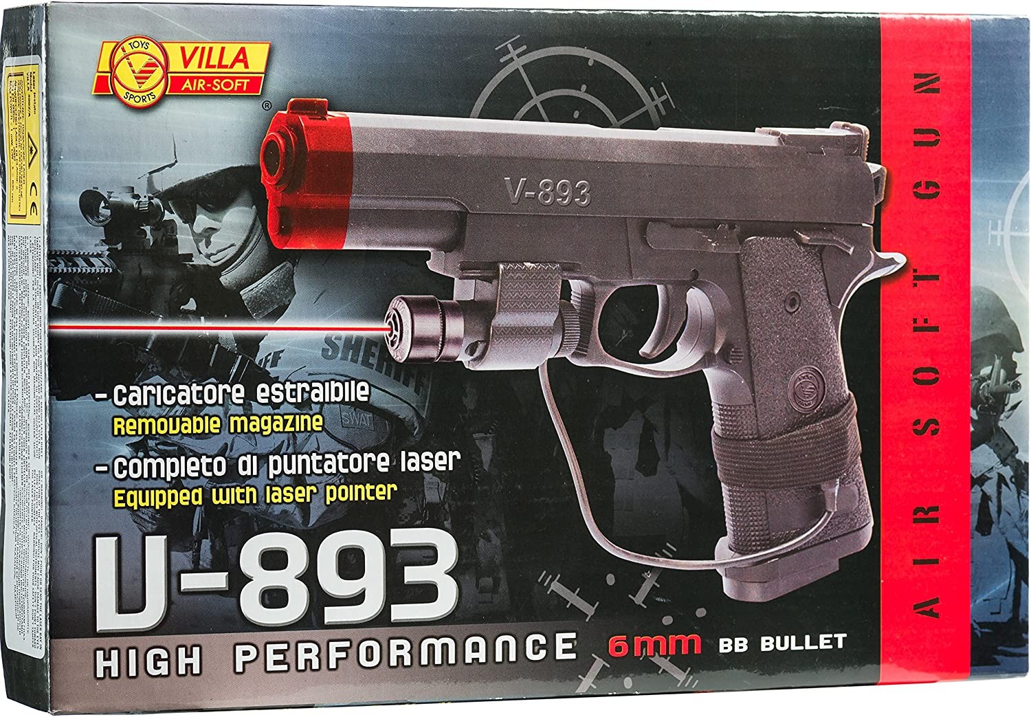 PISTOLA AIR SOFT V-893 LASER Dimensioni prodotto: 30 x 30 x 10 cm