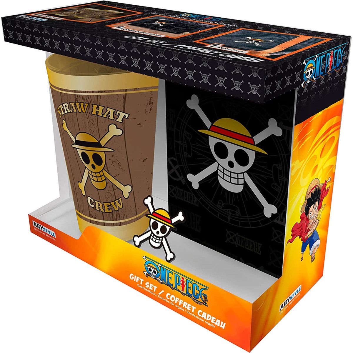 ONE PIECE - Pck XXL glass + Pin + Pocket Notebook Skull - ABYSTYLE - TAZZE - td-toys.it