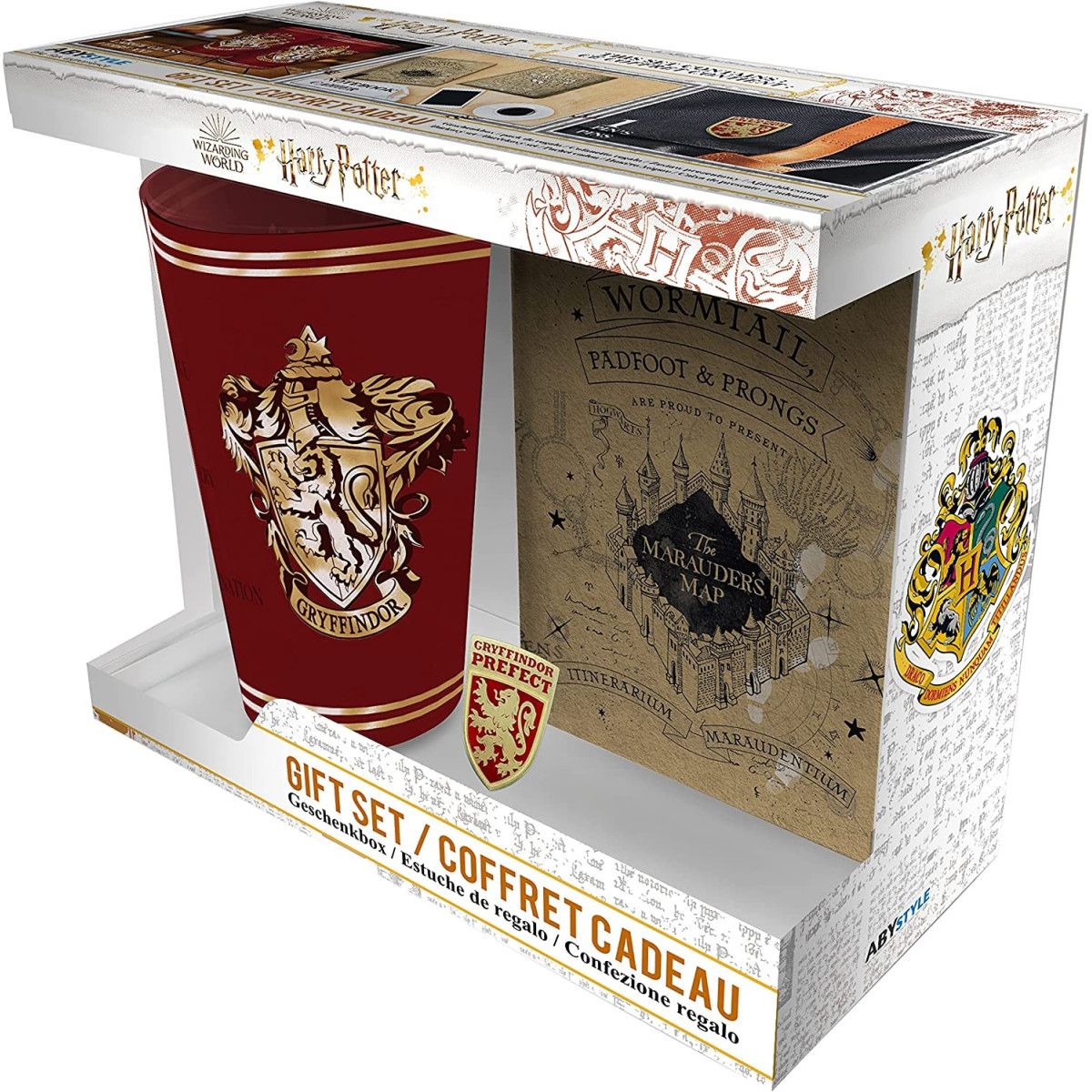 HARRY POTTER - Pck XXL glass + Pin + Pocket Notebook "Gryffindor" - ABYSTYLE - TAZZE - td-toys.it