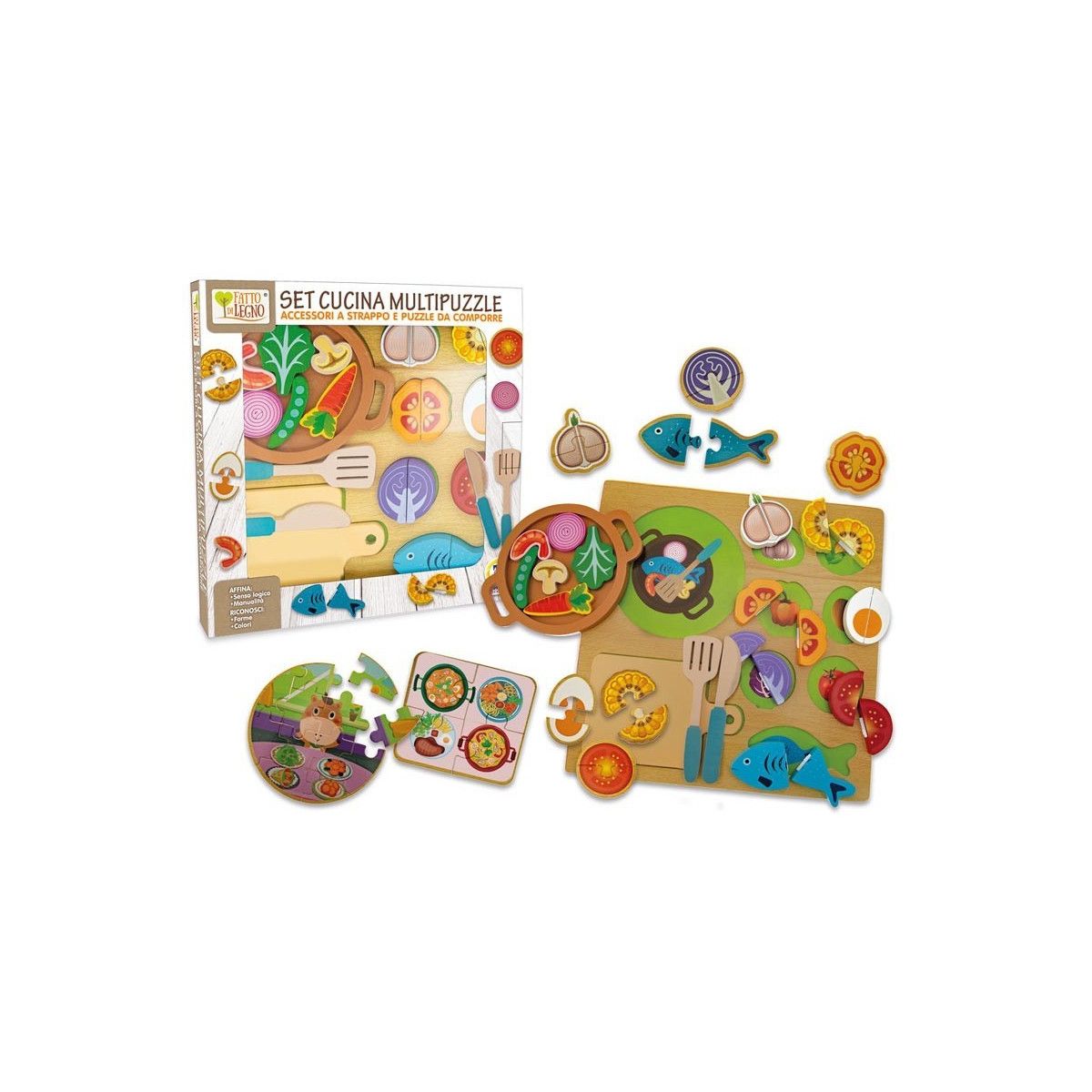 LEGNO FACT - SET MULTIPUZZLE KITCHEN WITH VELCRO - TEOREMA - WOOD - td-toys.it