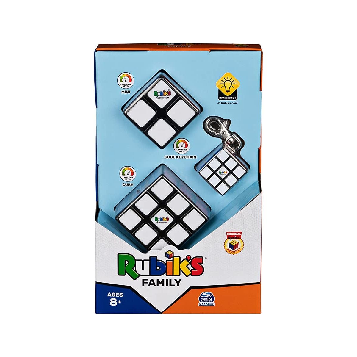 CUBO DI RUBIK - FAMILY PACK CON CUBO 3X3X3 + CUBO 2X2X2 + PORTACHIAVI 3X3X3 - SPINMASTER - BOARD GAMES' - td-toys.it