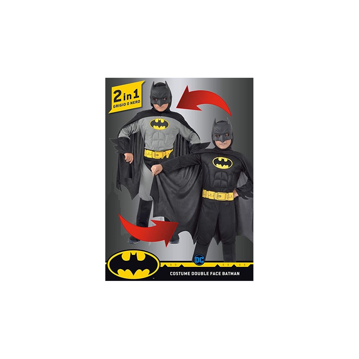 BATMAN COSTUME REVERSIBILE GRIGIO/NERO C/MUSCOLI 8/10 anni - ciao - COSTUMI - td-toys.it