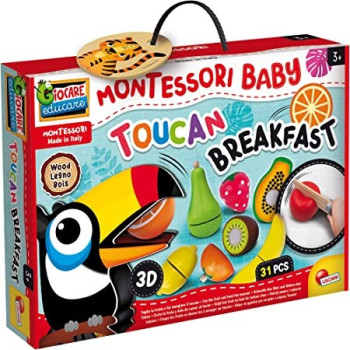 MONTESSORI LEGNO TUCANO TAGLIA FRUTTA-GIOCATTOLI EDUCATIVI- TD Toys