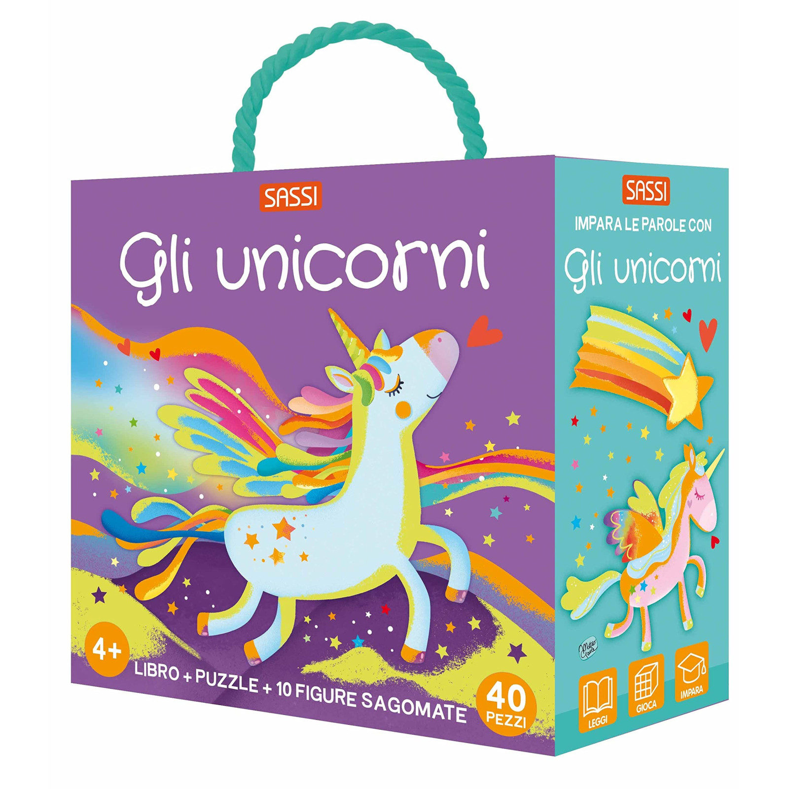 Gli unicorni. Q-box. Con 10 figure sagomate. Con puzzle-SASSI EDITORE