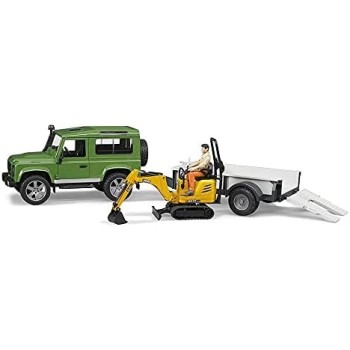 2593 - BRUDER - Land Rover Defender c/rim.trasp.JCB Micro escavatore con figur-GIOCATTOLI PER BAMBINO