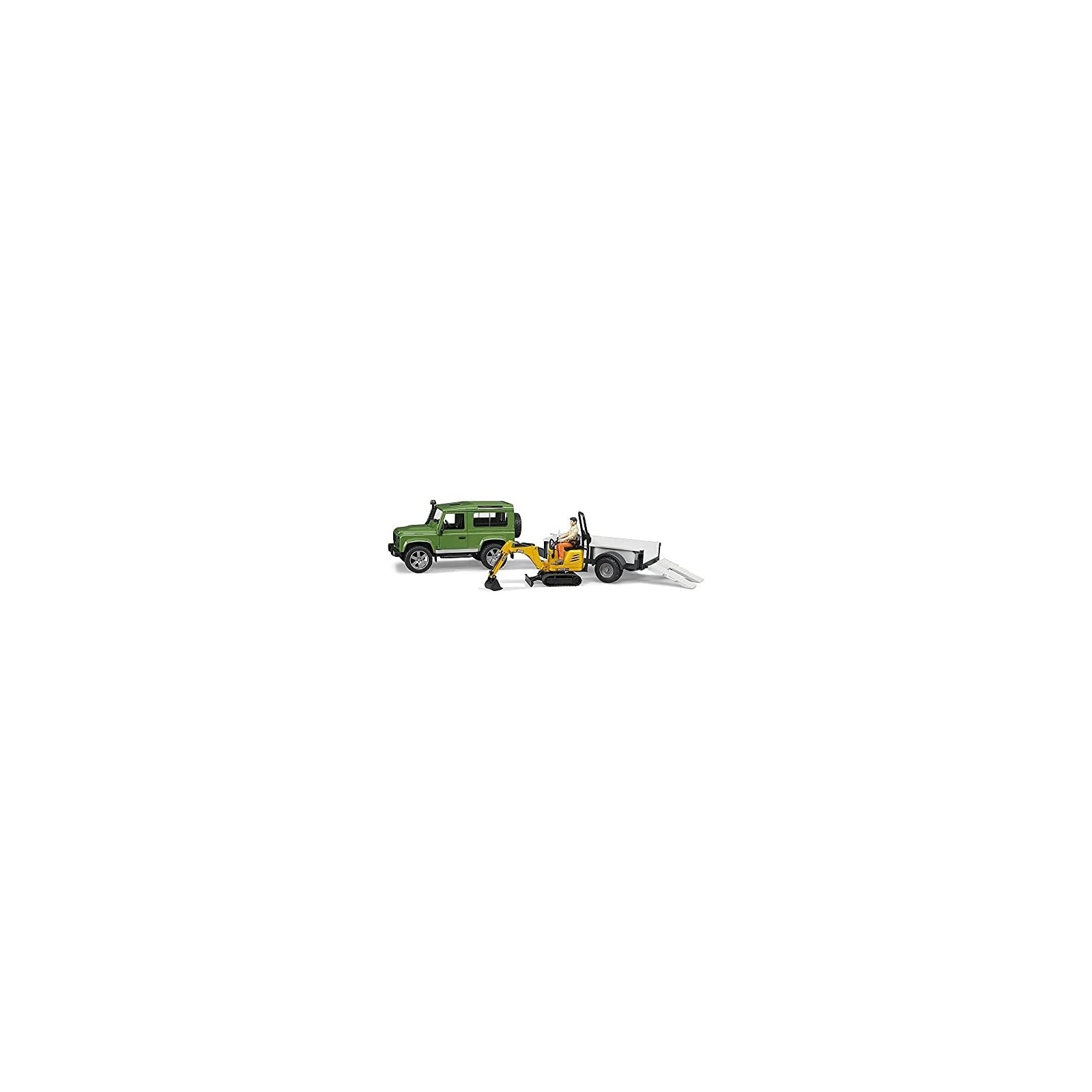 2593 - BRUDER - Land Rover Defender c/rim.trasp.JCB Micro escavatore con figur-BAMBINO