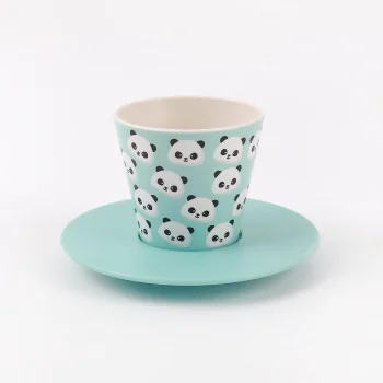 SET TAZZINA, PIATTINO E CUCCHIAINO IN RPET PANDA-CUPS