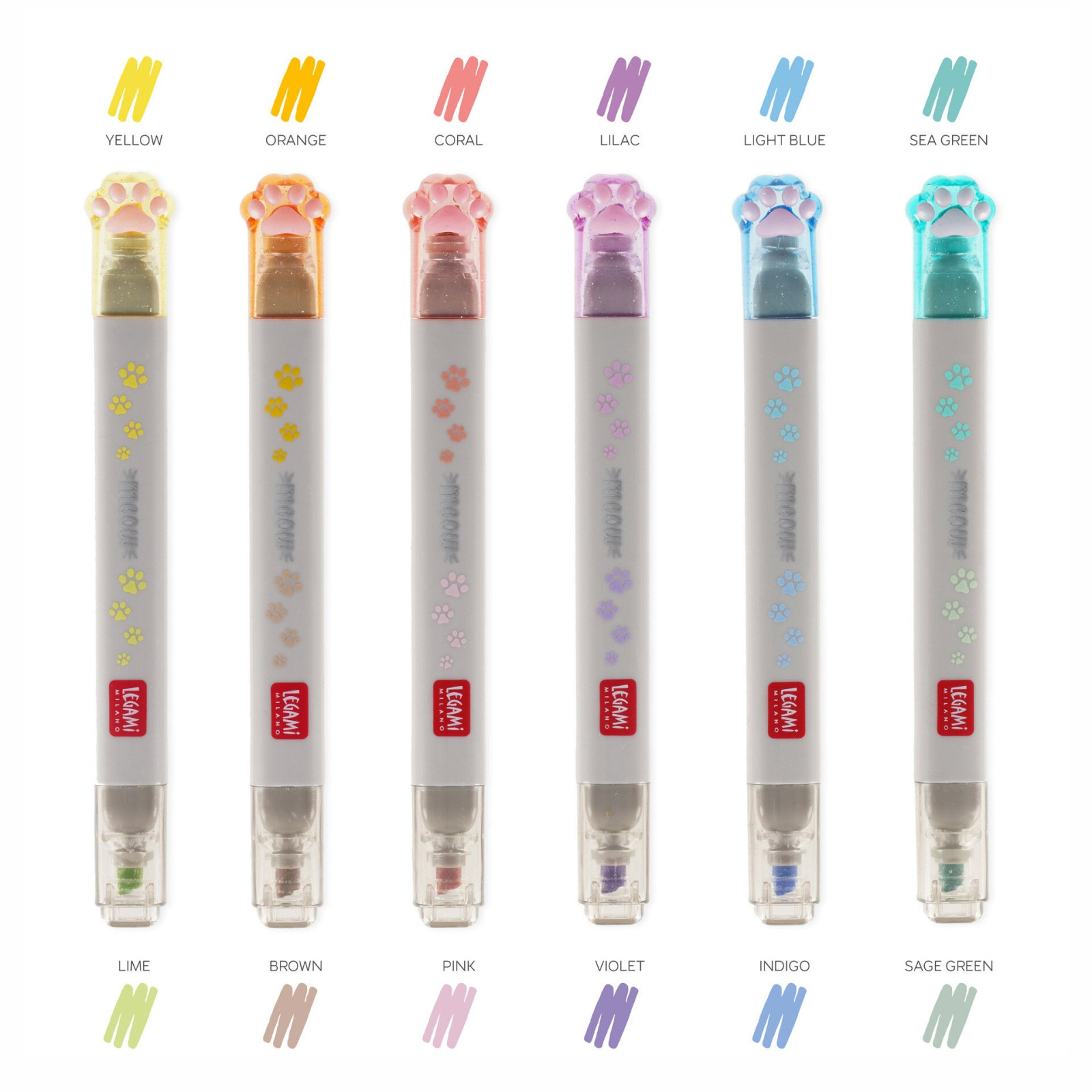 6 DUAL-TIP PASTEL HIGHLIGHTERS - MEOW - KITTY - LEGAMI MILANO - LEGAMI MILANO - td-toys.it