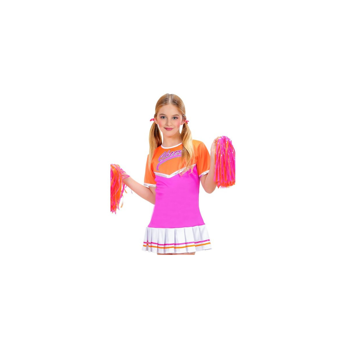 "CHEERLEADER" arancio/rosa (vestito, 2 pom pom)-COSTUMES