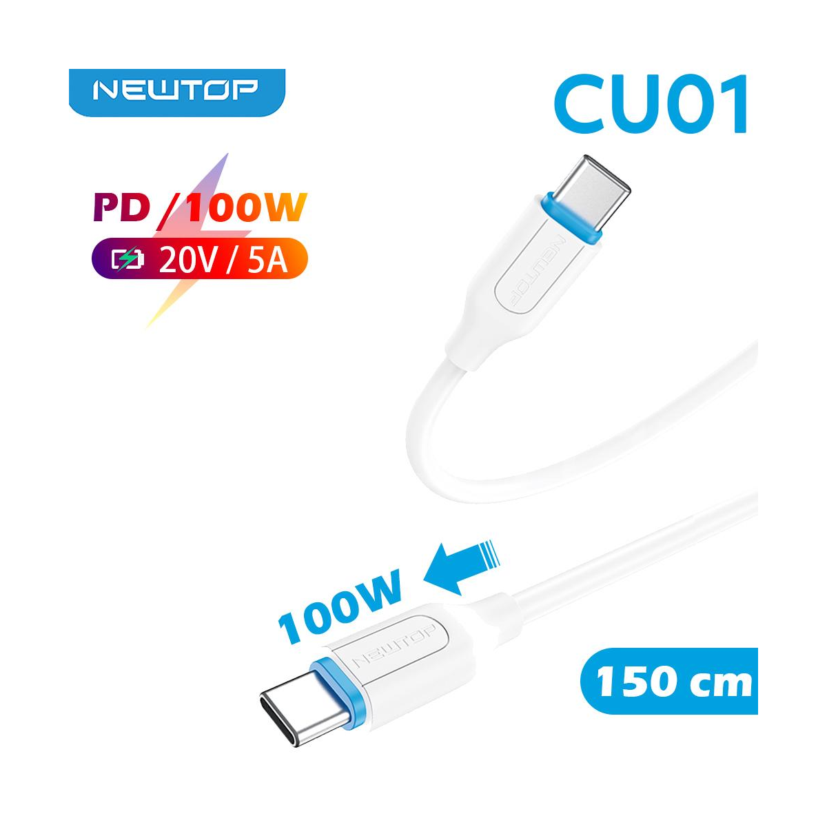 NEWTOP CAVO 150 cm TYPE C -- TYPE C 20V/5A-SMARTPHONE CABLES