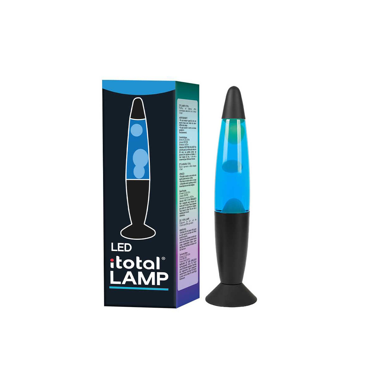 LAMPADA LAVA LED CON LUCE BLU, CERA BIANCA E BASE NERA - I-TOTAL - GADGET - td-toys.it