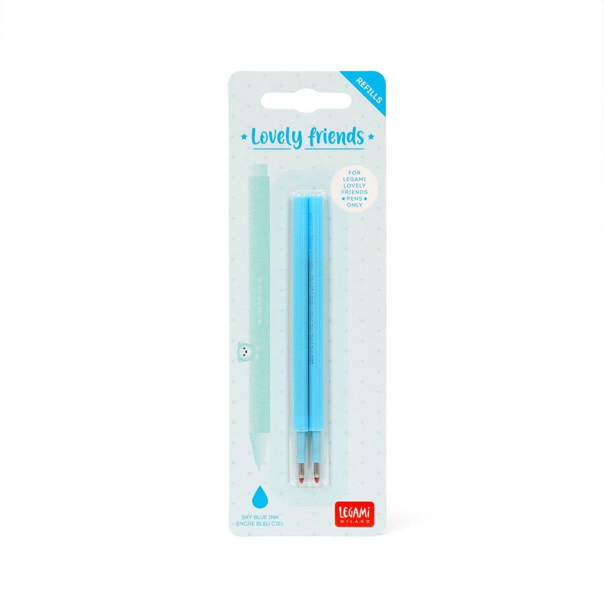 2 REFILL PENNA GEL L. FRIENDS - LOVELY FRIENDS REFILL SET - SKY BLUE-LEGAMI MILANO