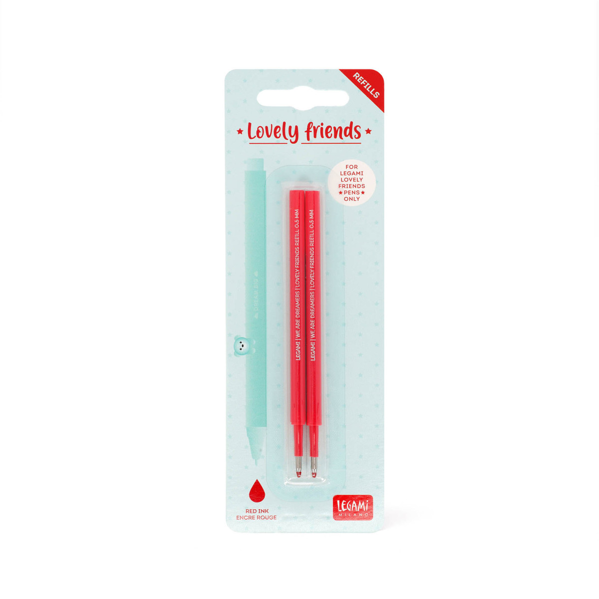 2 REFILL PENNA GEL L. FRIENDS - LOVELY FRIENDS REFILL SET - RED-LEGAMI MILANO