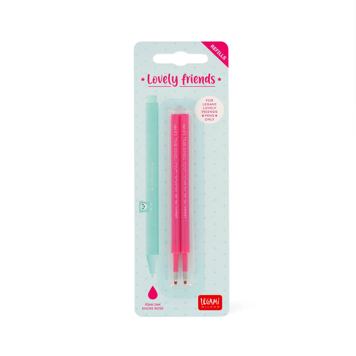 2 REFILL PENNA GEL L. FRIENDS - LOVELY FRIENDS REFILL SET - PINK-LEGAMI MILANO