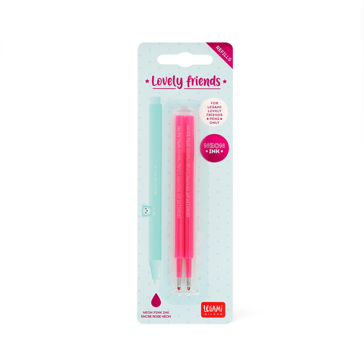 2 REFILL PENNA GEL L. FRIENDS - LOVELY FRIENDS REFILL SET - NEON PINK-LEGAMI MILANO