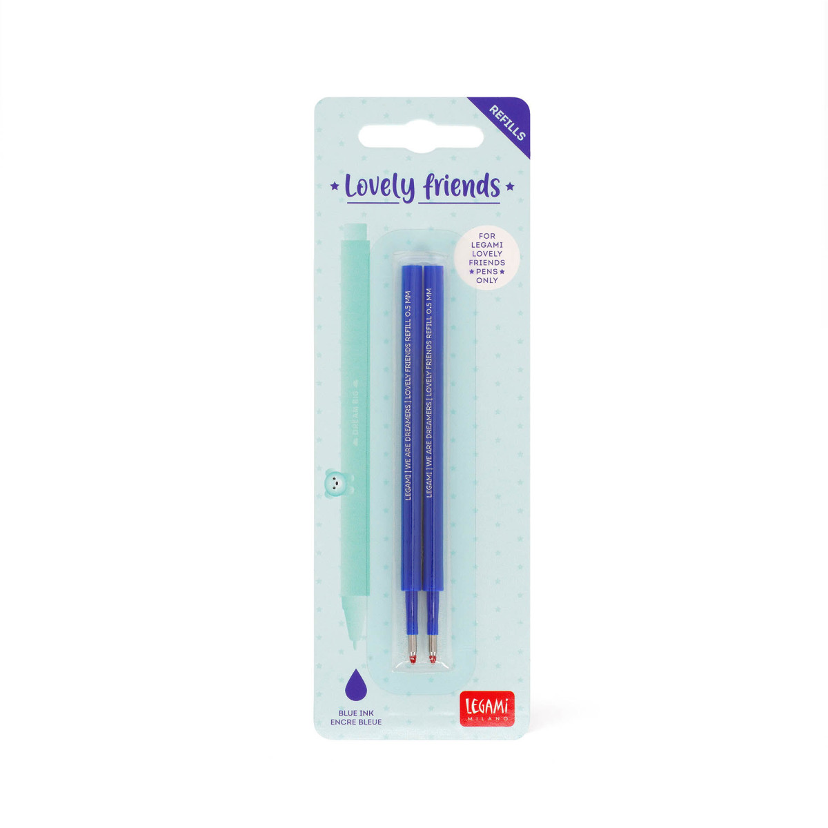 2 REFILL PENNA GEL L. FRIENDS - LOVELY FRIENDS REFILL SET - BLUE-LEGAMI MILANO