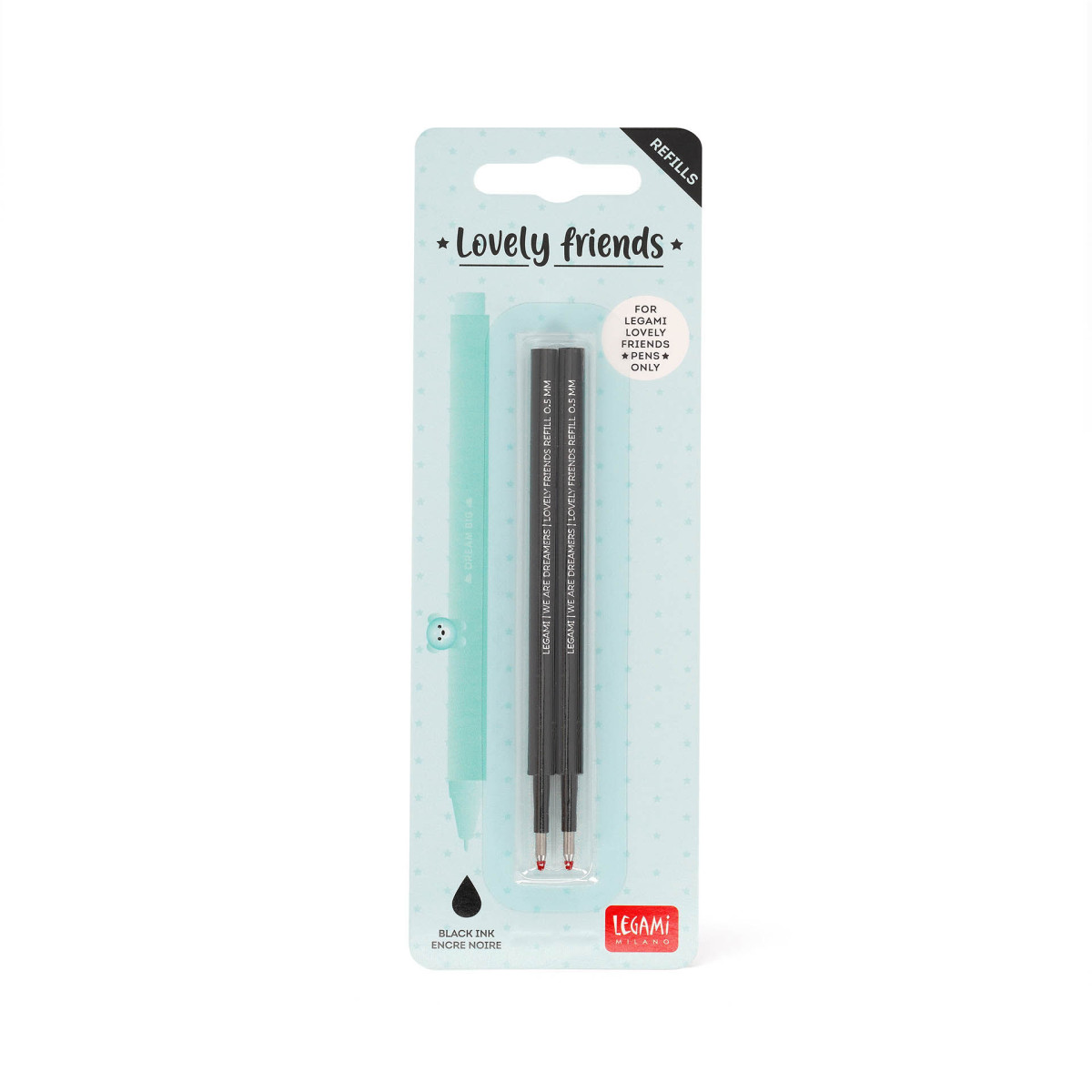 2 REFILL PENNA GEL L. FRIENDS - LOVELY FRIENDS REFILL SET - BLACK-LEGAMI MILANO