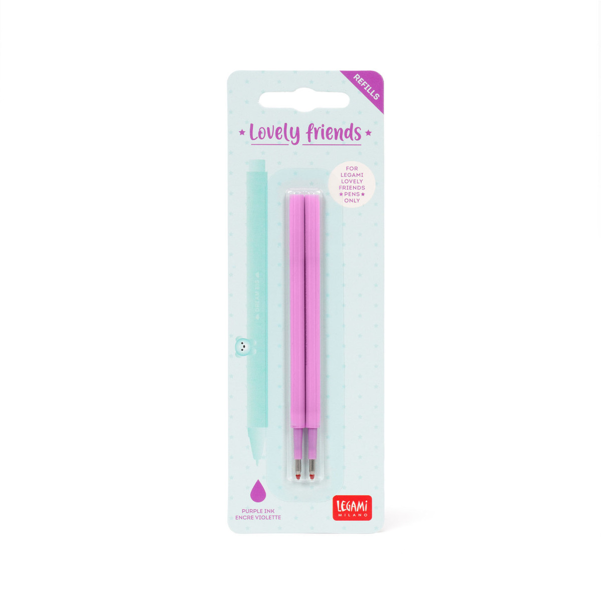 2 REFILL PENNA GEL L. FRIENDS - LOVELY FRIENDS REFILL SET - PURPLE-LEGAMI MILANO