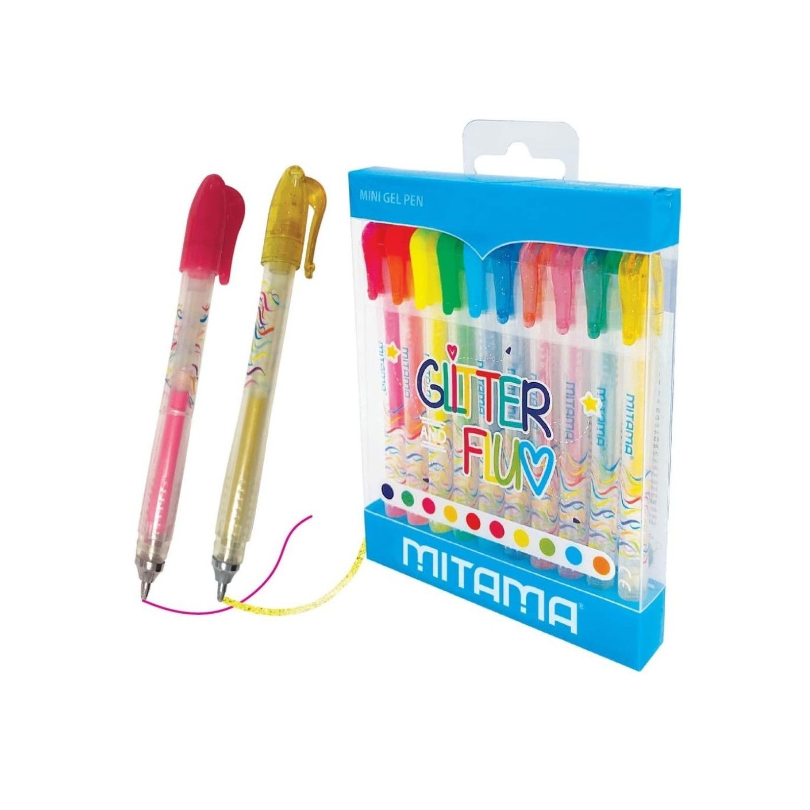 MINI PENNA GEL GLITTER E NEON PUNTA 1MM ASS. 10 PZ MITAMA-PENS-MARKERS-PENCILS-ERASERS