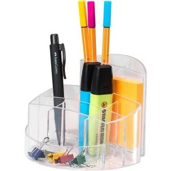 Pen pot RONDO, 9 compartments, crystal clear-PENS-MARKERS-PENCILS- TD Toys