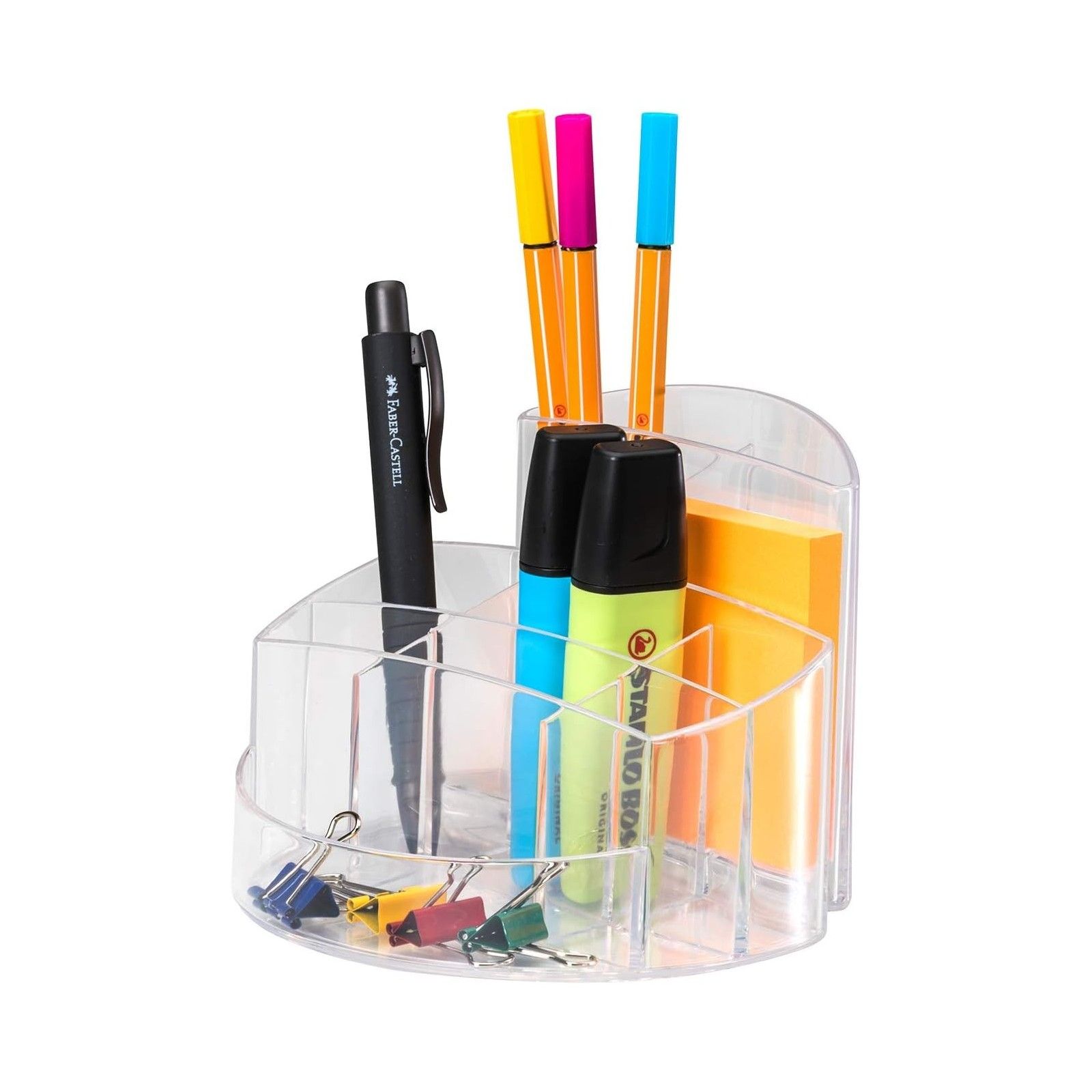 Pen pot RONDO, 9 compartments, crystal clear | PENNE-PENNARELLI-MAT...