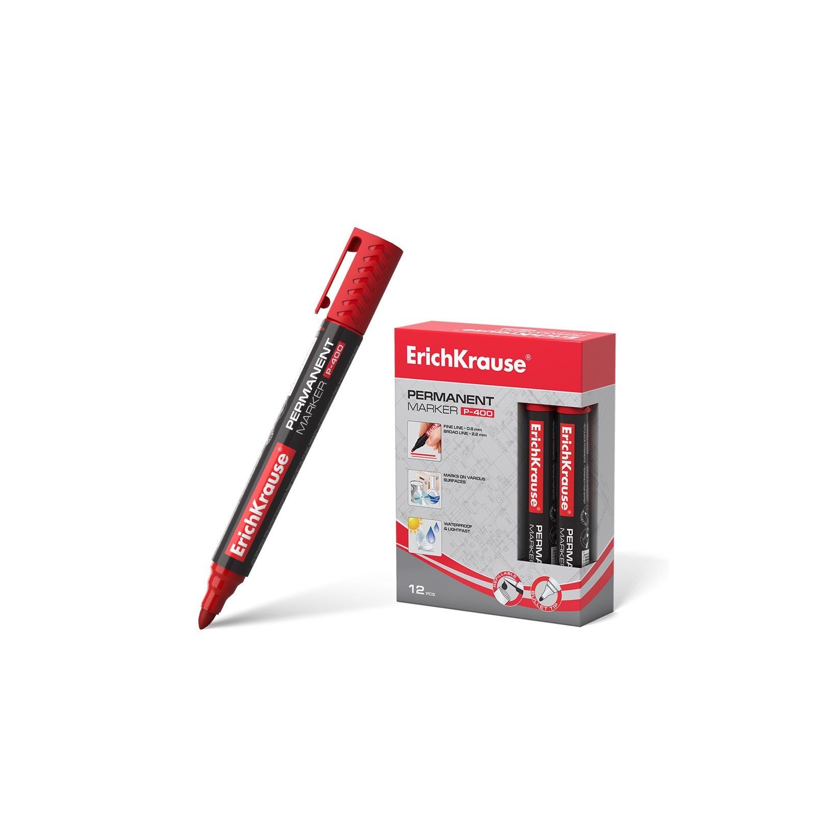 MARKER A INCHIOSTRO PERMANENTE PUNTA TONDA EK P-400 ROSSO | PENS-MA...