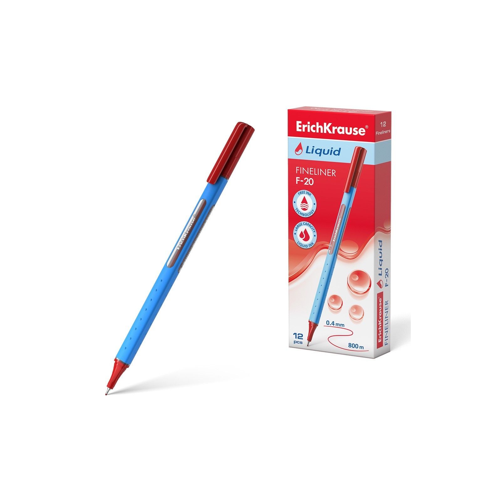 Fineliner ErichKrauseÂ® Liquid F-20, ink color: red (box 12 pcs.) |...