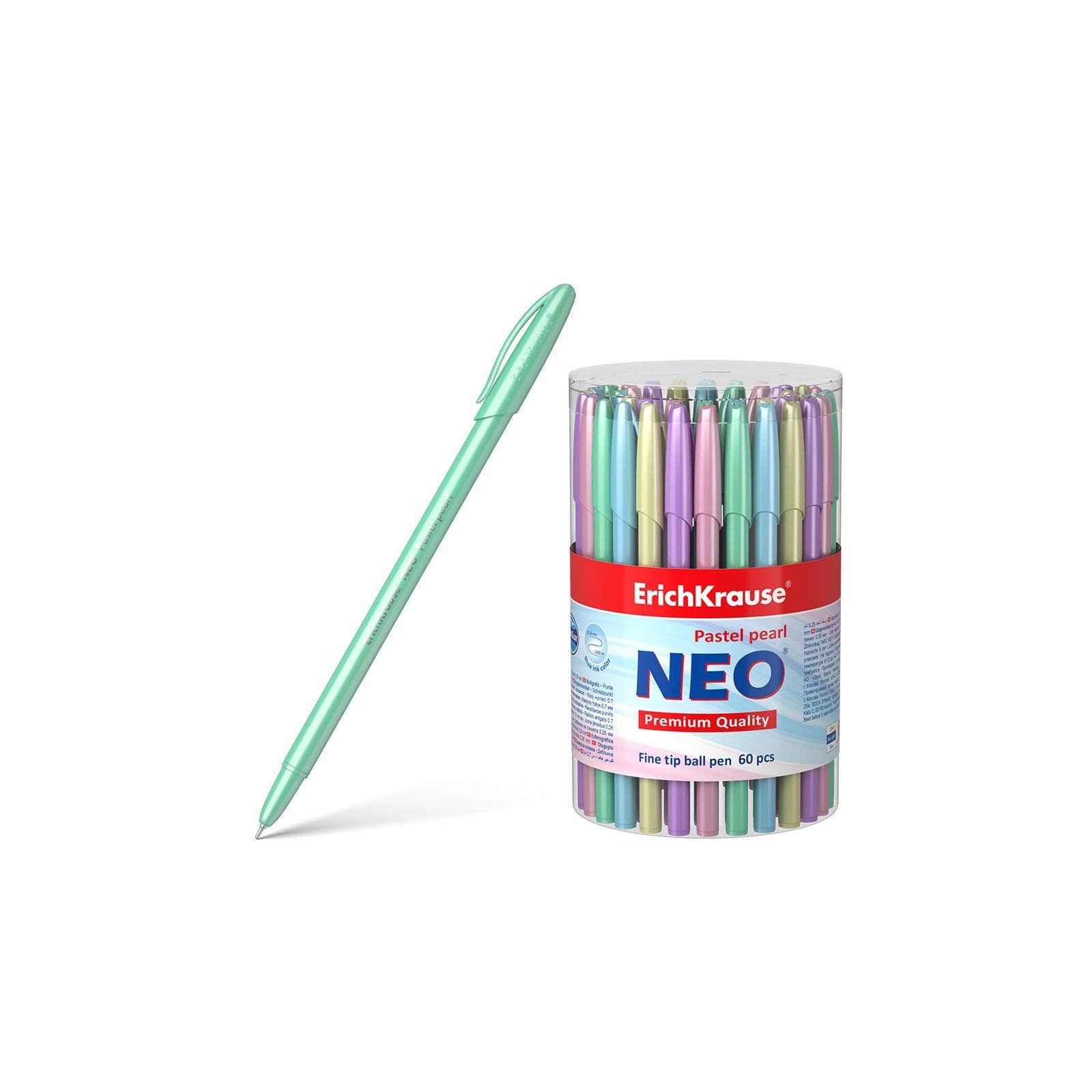 Ballpoint pen ErichKrause® Neo® Pastel Pearl, ink color: blue (tube 60 pcs.)-PENS-MARKERS-PENCILS