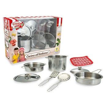 GRANDE CHEF - SET PENTOLINE IN METALLO CON PRESINA-GIOCATTOLI UNISEX- TD Toys