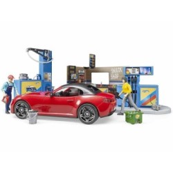 bworld Petrol station and car wash + BRUDER Roadster