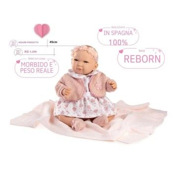 REBORN CON COMPLETO FLOREALE ROSA 45 CM-GIOCATTOLI- TD Toys