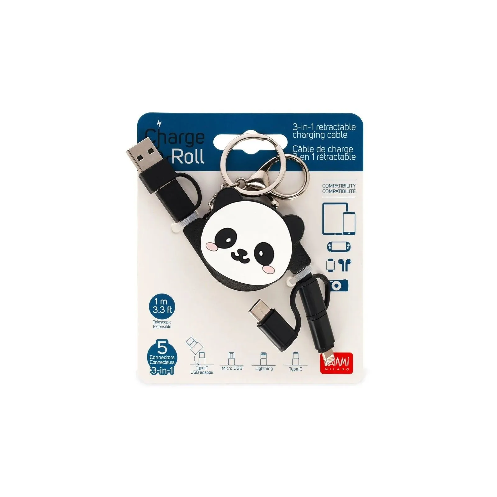 TD Toys|CAVO RICARICA 3 IN 1 RETRAT. - CHARGE 'N ROLL - PANDA8052694011239