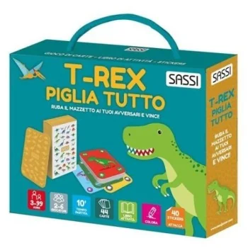 VALIGETTA CON CARTE E STICKERS - T-REX PIGLIA TUTTO-SASSI PUBLISHER- TD Toys